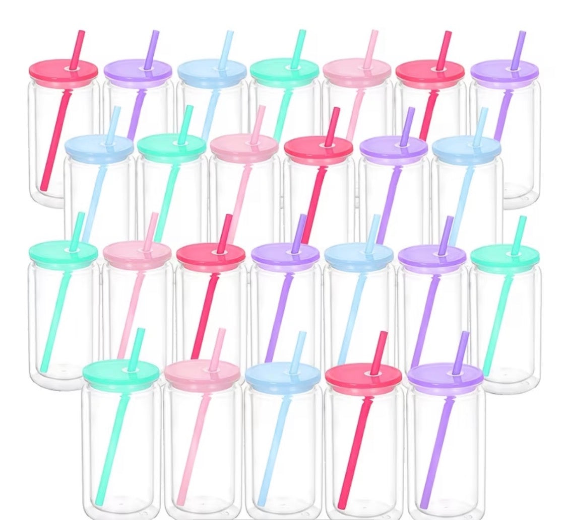 16oz Acrylic Color Straw & Lid Snow Globe Tumblers
