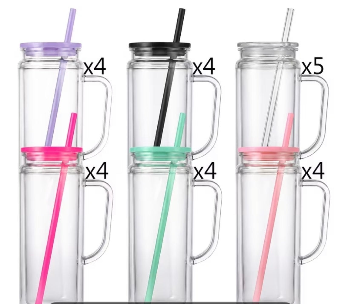 20oz Acrylic Color Straw & Lid Snow Globe w/ handle
